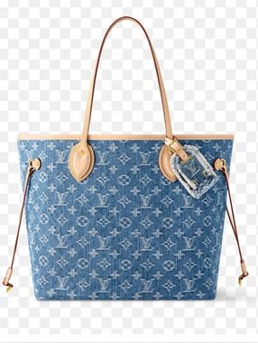 Blue Denim always full Monogram Laptop Tote with Tan Trim classic logo